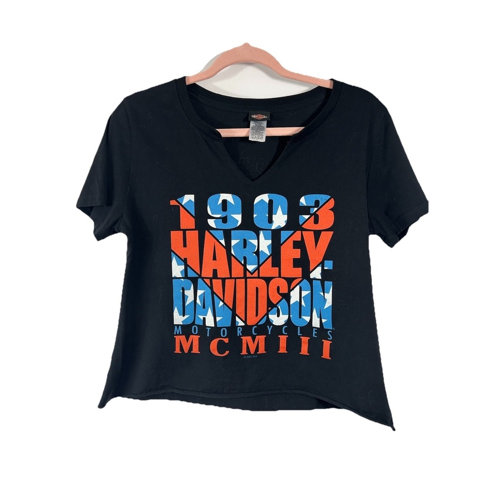 Harley Davidson Women's Cropped T-shirt‎ Size L Biker Grunge Gothic Streetwear